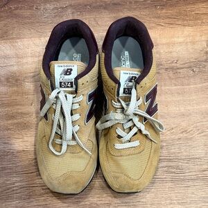 New Balance 574 Men's Mustard and Burgundy Sneakers